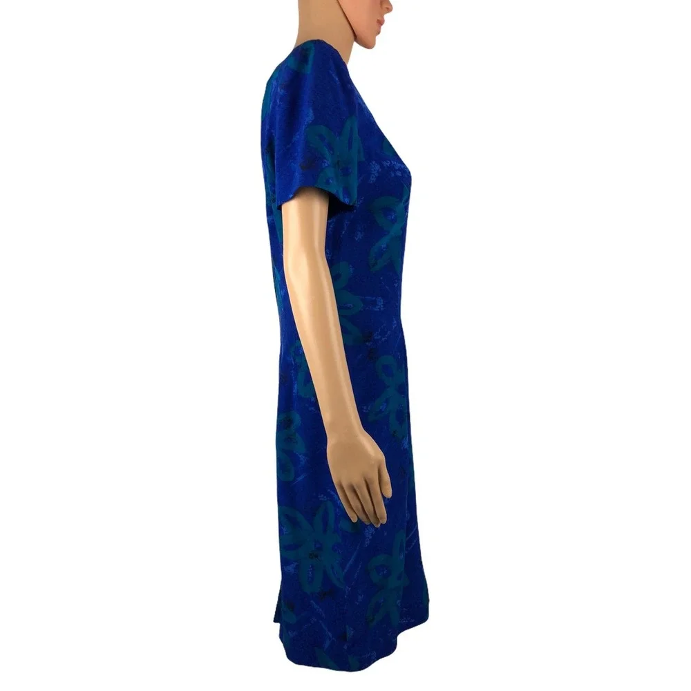 Maggy London Womens 10 Dress 100% Silk Blue Floral Vintage Shoulder Pads EUC